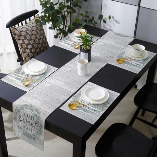 Home Text Table Runner and Placemats Set of 4 Modern Farmhouse White