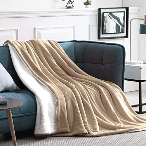 Walensee Sherpa Fleece Blanket (Twin Size 60”x80” Taupe tan) Plush