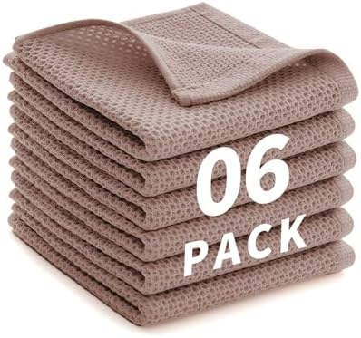 Cotton Dish Cloths 6 Pack,12x12 Inch – Super Absorbent, Quick-Dry &