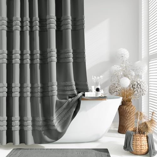 Dynamene Farmhouse Shower Curtain Chenille Striped 72"x72" Charcoal