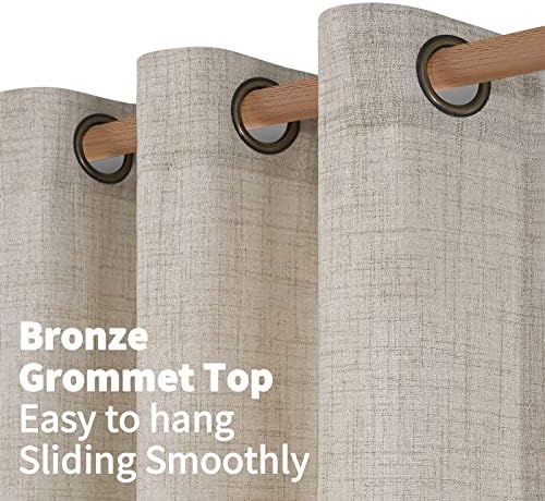 YoungsTex Natural Linen Curtains 63 Inch Length 2 Panel Linen Textured