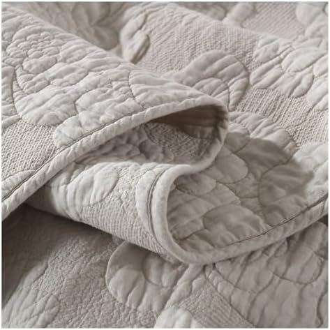 UOIO Quilted Cotton Bedspread Set Beige Embroidered Chic Floral Duvet