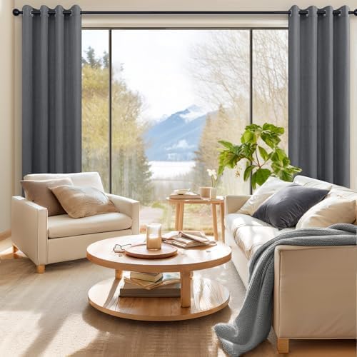 Grey Living Room Curtains 96 Inches Long 2 Panels Grommet Eyelet