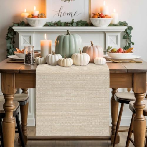 Modern Boho Table Runner 72 Inches Long, Solid Color Linen Texture