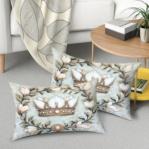 Magnolia Floral Crown Throw Pillow Covers Set of 2, Cream and Gold