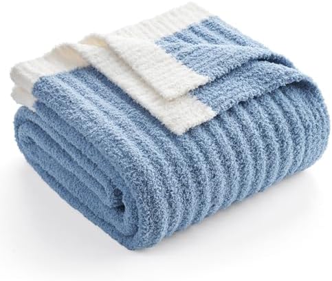 Snuggle Sac Fluffy Ribbed Blue Bedding Blanket Twin Size, Soft