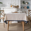 Cotton Linen Tablecloth Table Cover with Lace Trim for Home Kitchen