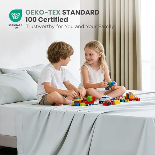 Sophia & William 100% Cotton Sateen Sheet Set King Size 4 Piece Smoky