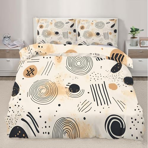 Boho Beige Duvet Cover Queen Size, Mid Century Bedding Set 3 Piece