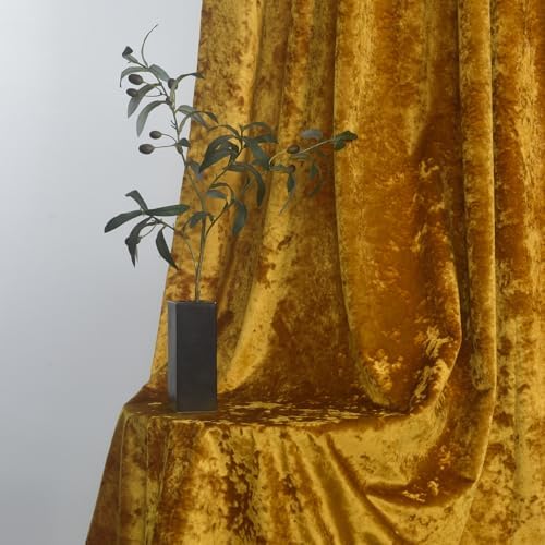 Lux Warm Gold Crushed Velvet Curtains 2 Panel Set - 120 inches Long