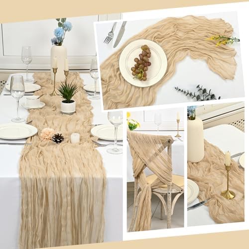 10 Pack Beige Cheesecloth Table Runner 17x108 Inch Semi Sheer Boho
