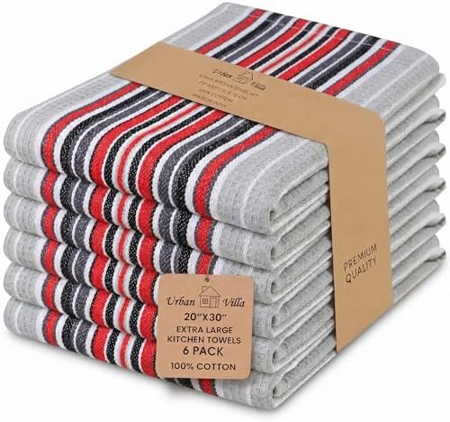 Urban Villa Kitchen Towels Cotton Dish Towels 20”x30” (Set of 6) Grey