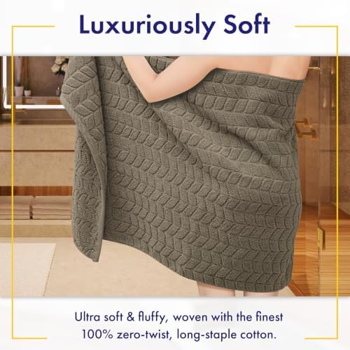 Luxury 100% Cotton Decorative Bath Towel Set of 6, Ultra Soft - Taupe