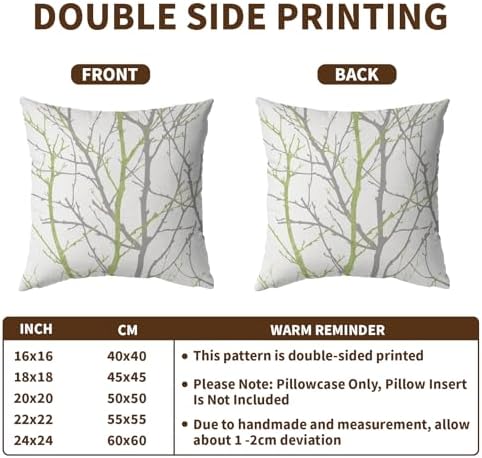 Sage Green Gray Tree Pillow Covers 18x18 Inch Grey Green Branch Print