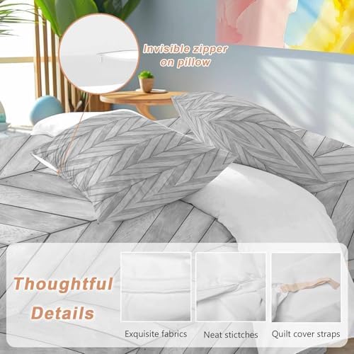 Gray Wood Grain Duvet Cover Set, Retro Minimalist Geometric Art Soft