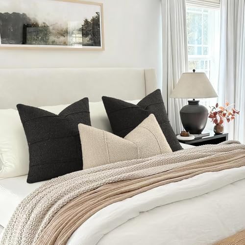 YCOLL Textured Boucle Throw Pillow Covers 18x18 Pack of 2 - Soft
