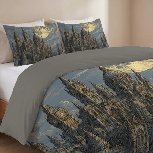 Charcoal Gray Halloween Gothic Castle Duvet Cover Set For Women Girls