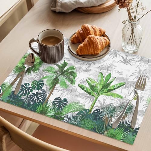 Placemats Set of 8, Summer Botanical Woven Placemat, Linen Place Mats