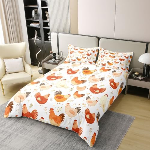 Manfei Hen Rooster Girls Bedding Set Twin Size 100% Cotton, Chicken