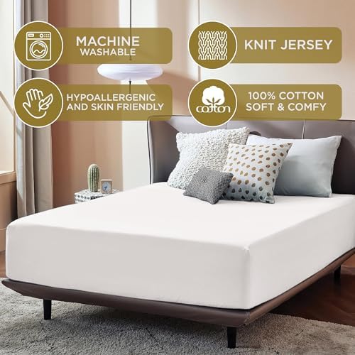 Twin XL Cotton Knit Jersey Fitted Sheets, 2-Pack, 15" Deep Pocket