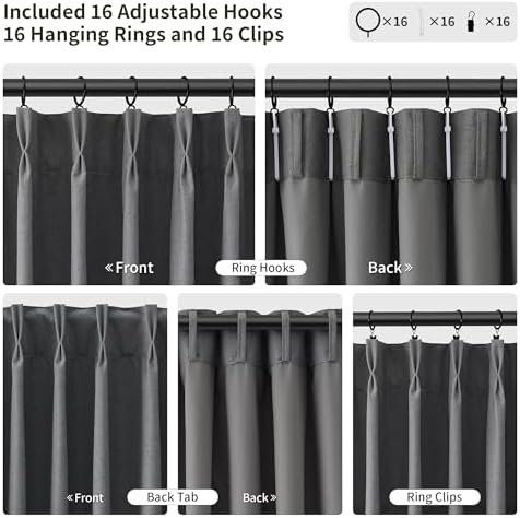 Joywell 100% Blackout Linen Pinch Pleated Curtains 84 Inch Long Dark