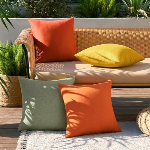 MIULEE Pack of 4 Decorative Outdoor Throw Pillow Covers Linen