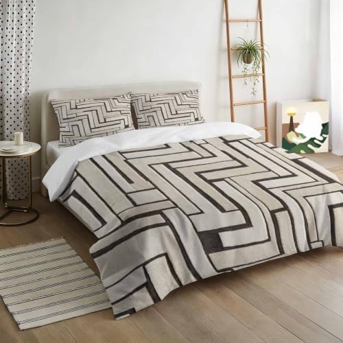 Modern Geometric Duvet Cover Queen Size, Abstract Minimalist Pattern