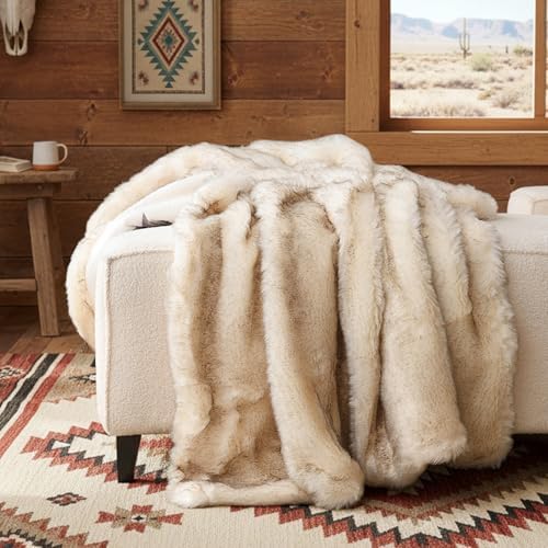 Luxury Plush Faux Fur Throw Blanket with Aztec Pattern, Super Warm