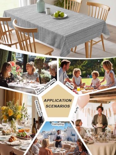 Light Gray Linen Texture Rectangle Tablecloth 60 x 120 Inches Rustic