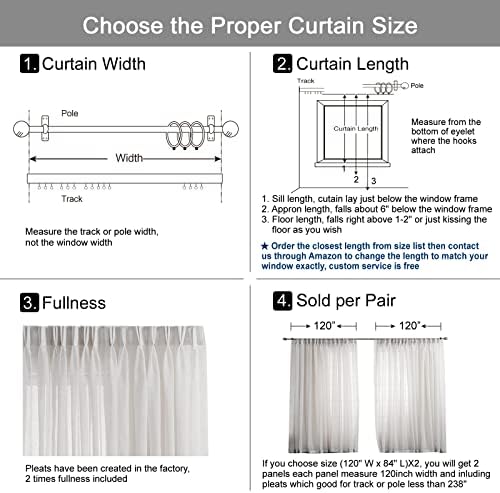 Beige Sheer Curtains 120 inches Long, Pinch Pleated Faux Linen Window