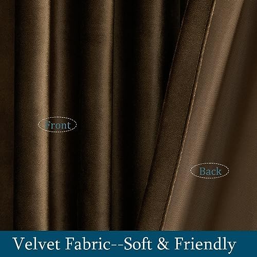 PRIMROSE Brown Velvet Curtains 72 inch Long for Living Room,Set of 2
