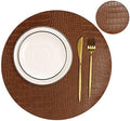 Round Leather Placemats for Round Tables Set of 6, Brown Table Place