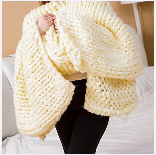 Chunky Knit Blanket Throw Cotton Throw Blanket 100% Handmade Warm &