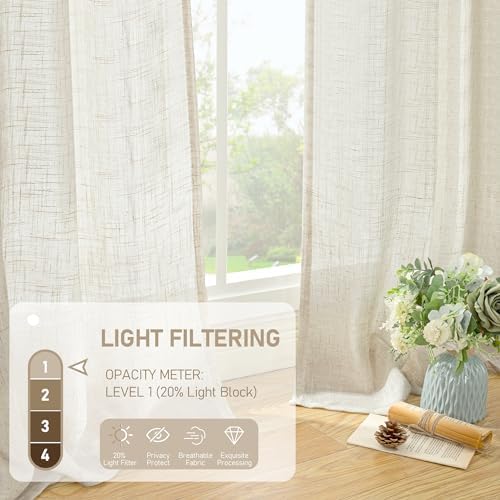LAMIT Cream Ivory Sheer Linen Curtains 63 inch Length for Bedroom 2