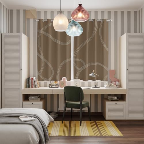 Taupe Line Art Window Curtains 84 Inch Length 2 Panels Set, Modern