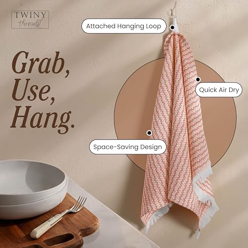 TWINY threads 4 Pc 100% Cotton Kitchen Towels, 16"x26", Quick Dry