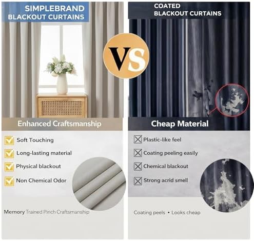 Simplebrand Natural Blackout Curtains 84 Inch Length 2 Panels Set for