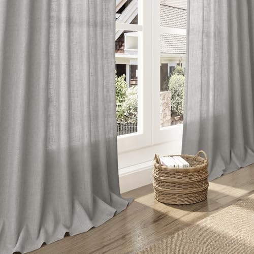 Nanspring Light Gray Linen Curtains 96 Inches Long for Living Room