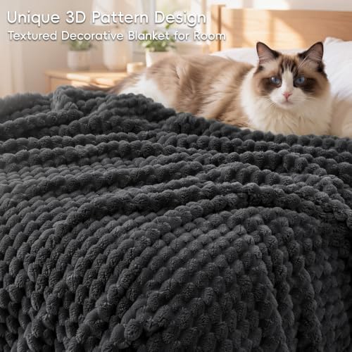 PHF Soft Cozy Fleece Blanket King, 340GSM Lightweight Warmth, Dark
