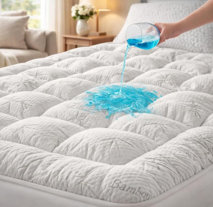 Waterproof Mattress Topper Queen - Extra Thick Breathable Bamboo