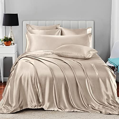 Homiest Taupe Queen Satin Sheet Set 7-Piece with Deep Pocket