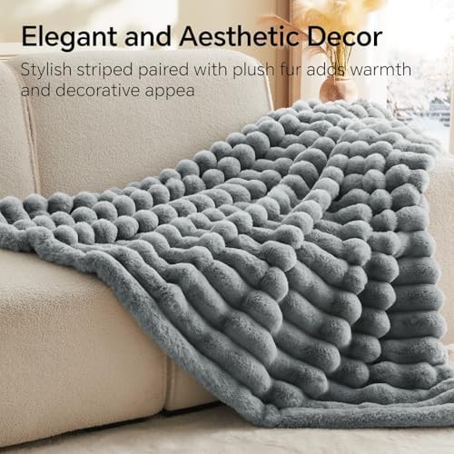 BEDELITE Faux Fur Throw Blanket for Couch, 770GSM, 50" x 60", Light