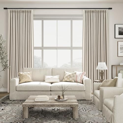 Extra Long 100% Blackout Pinch Pleated Beige Curtains 120 Inches 2