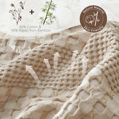 Cooling Waffle Throw Blanket, Cotton Bed Throws for Summer