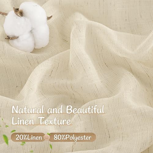 LAMIT Light Filtering Linen Curtains 84 inches Long for Bedroom, Linen
