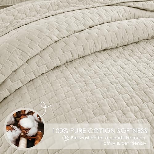 palassio Beige 100% Cotton Quilt King Size Bedding Sets with 2 Pillow