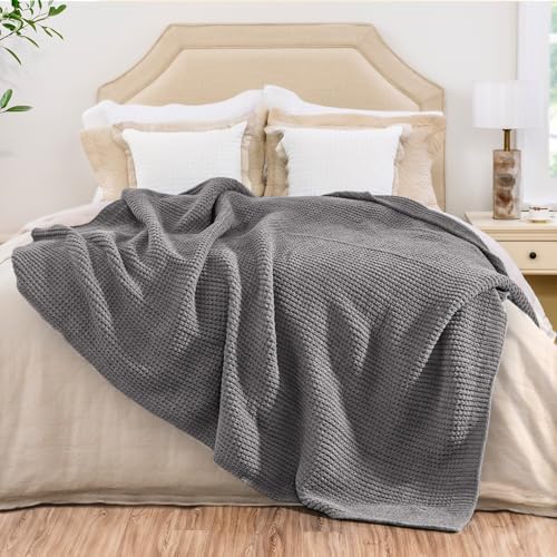 Waffle Knit Throw Blanket for Couch, Soft Cozy Chunky Knit Thick