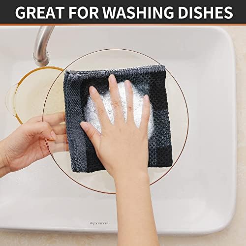 Homaxy 100% Cotton Check 12 Pack Dish Cloths, 12" x 12", Black & Grey