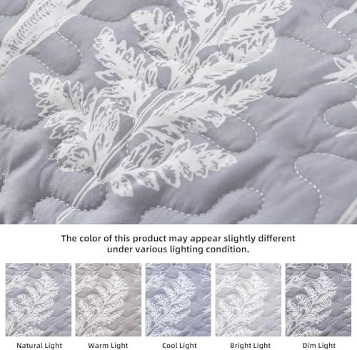 JANZAA Quilts Queen Size, Grey Qulit Set Bedspread Floral Bedding Set