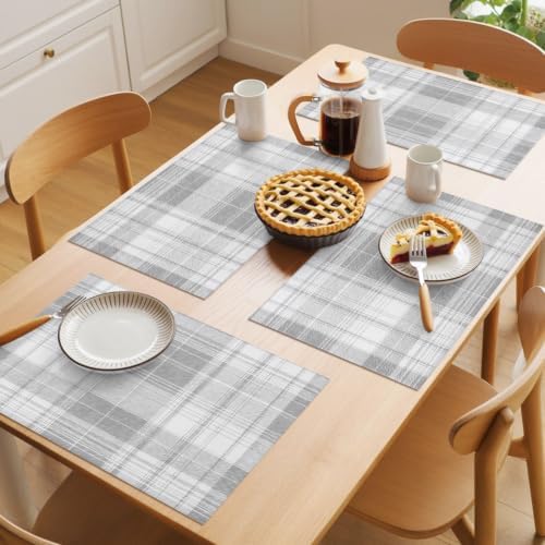 Cotton Linen Placemats for Dining Table Set of 8 Classic Buffalo Plaid